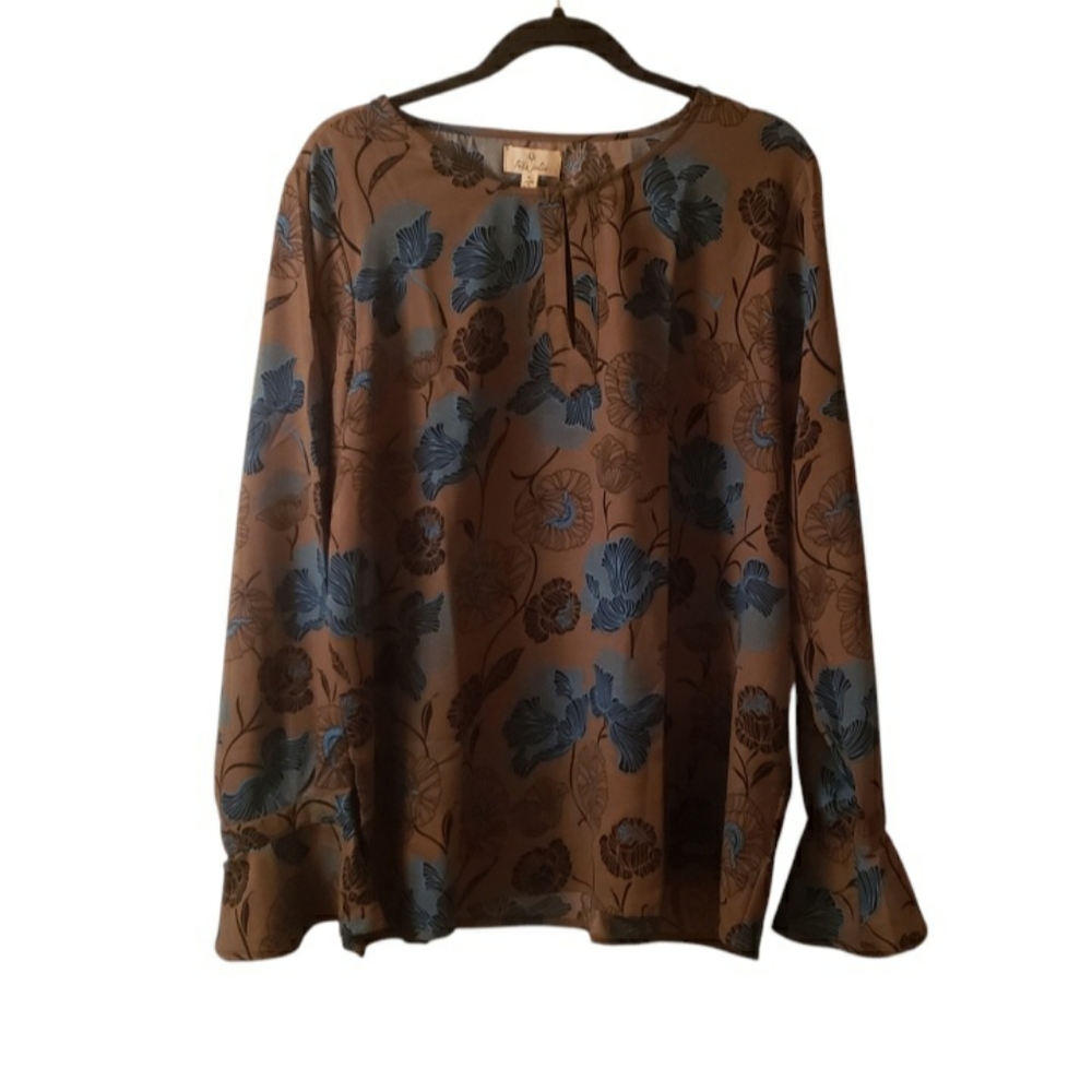 Tres Jolie Green & Blue Floral Blouse, size L